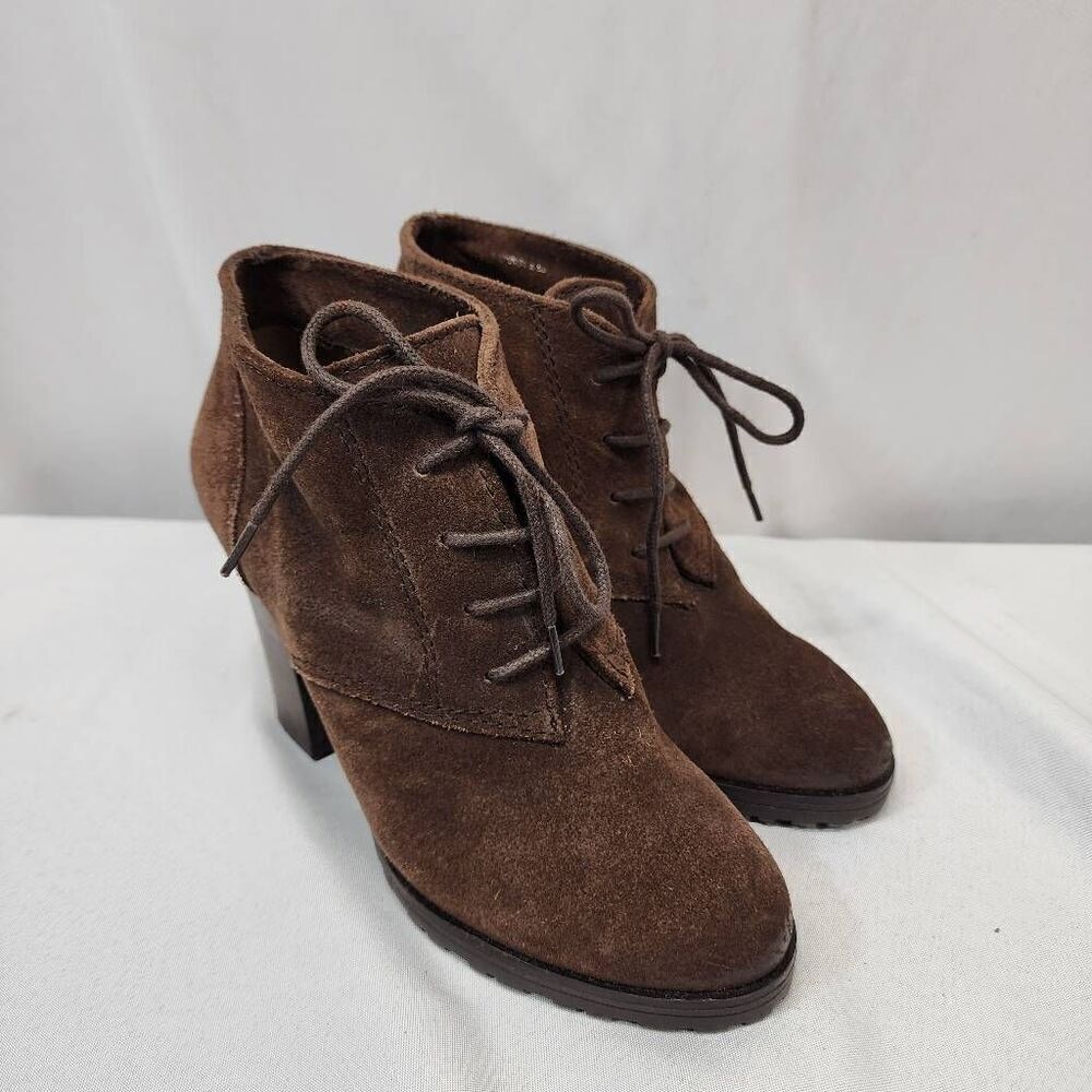 MNG By Mango Women's 6.5 Brown Suede Leather Lace-Up Ankle Booties Heels